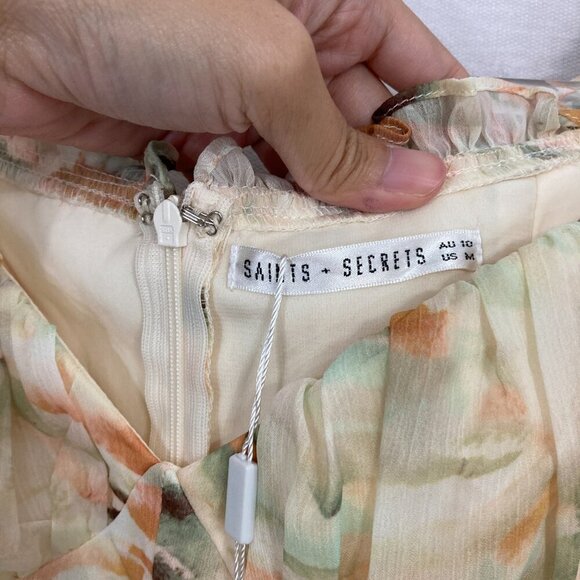 New Saints + Secrets Ruffle Ruched Detail Milk Maid Mini Dress Medium Feminine - Picture 3 of 13